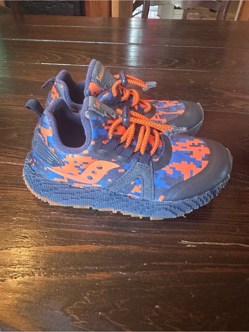 Saucony Kids Blue and Orange Digital Camo Sneakers